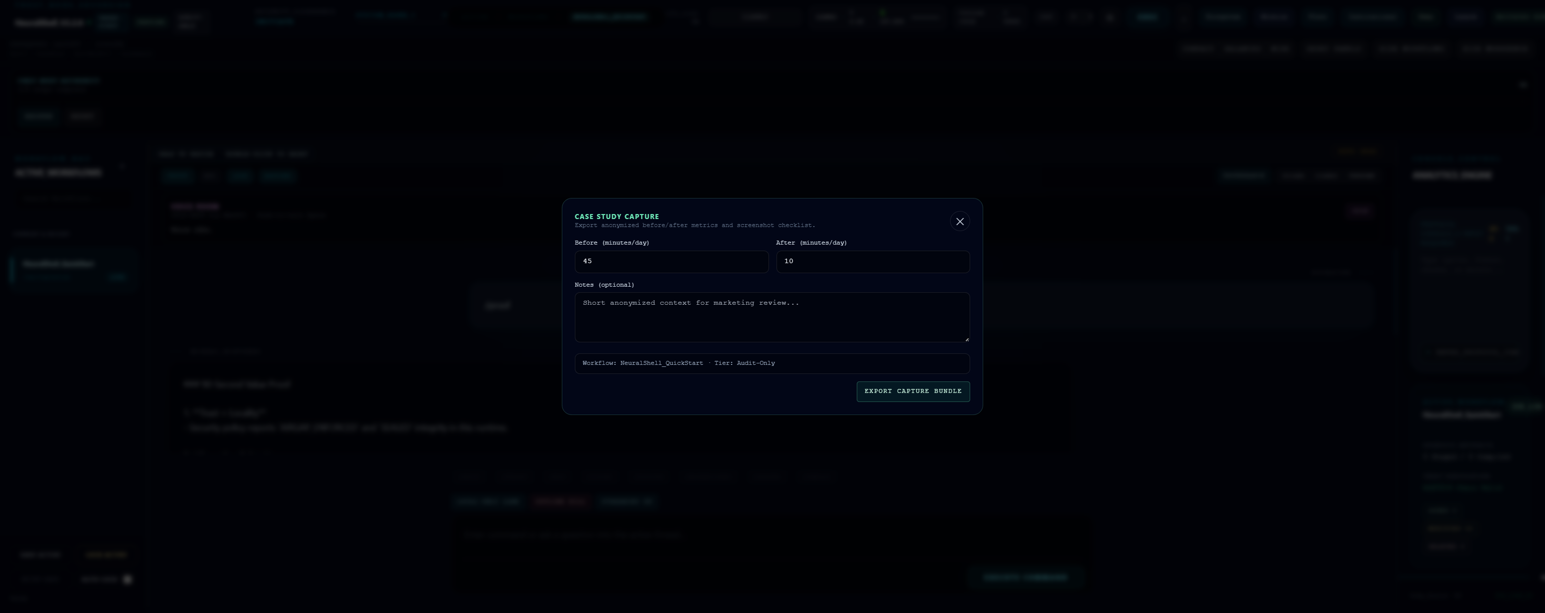NeuralShell proof output — trace export and session verification